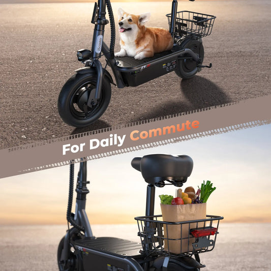 iScooter F3 integrated seat and rear cargo basket close-up