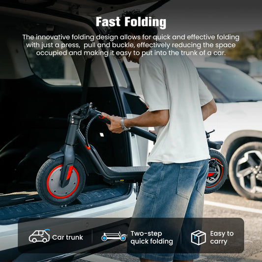 iScooter i9M folded compact electric scooter showing portable size